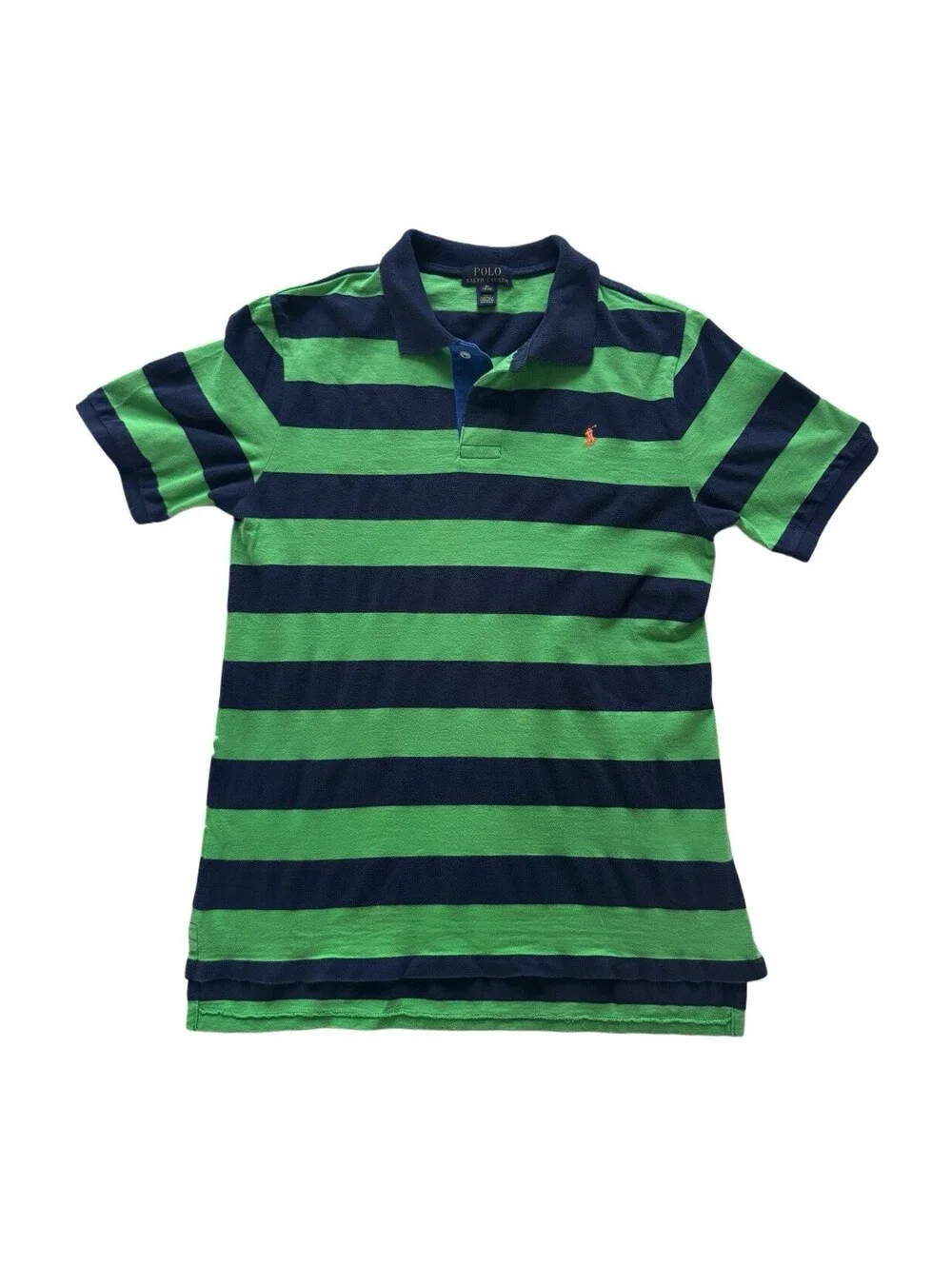 Polo Ralph Lauren Striped Rugby Polo Shirt XL 18-20 Green Navy Blue Orange Pony